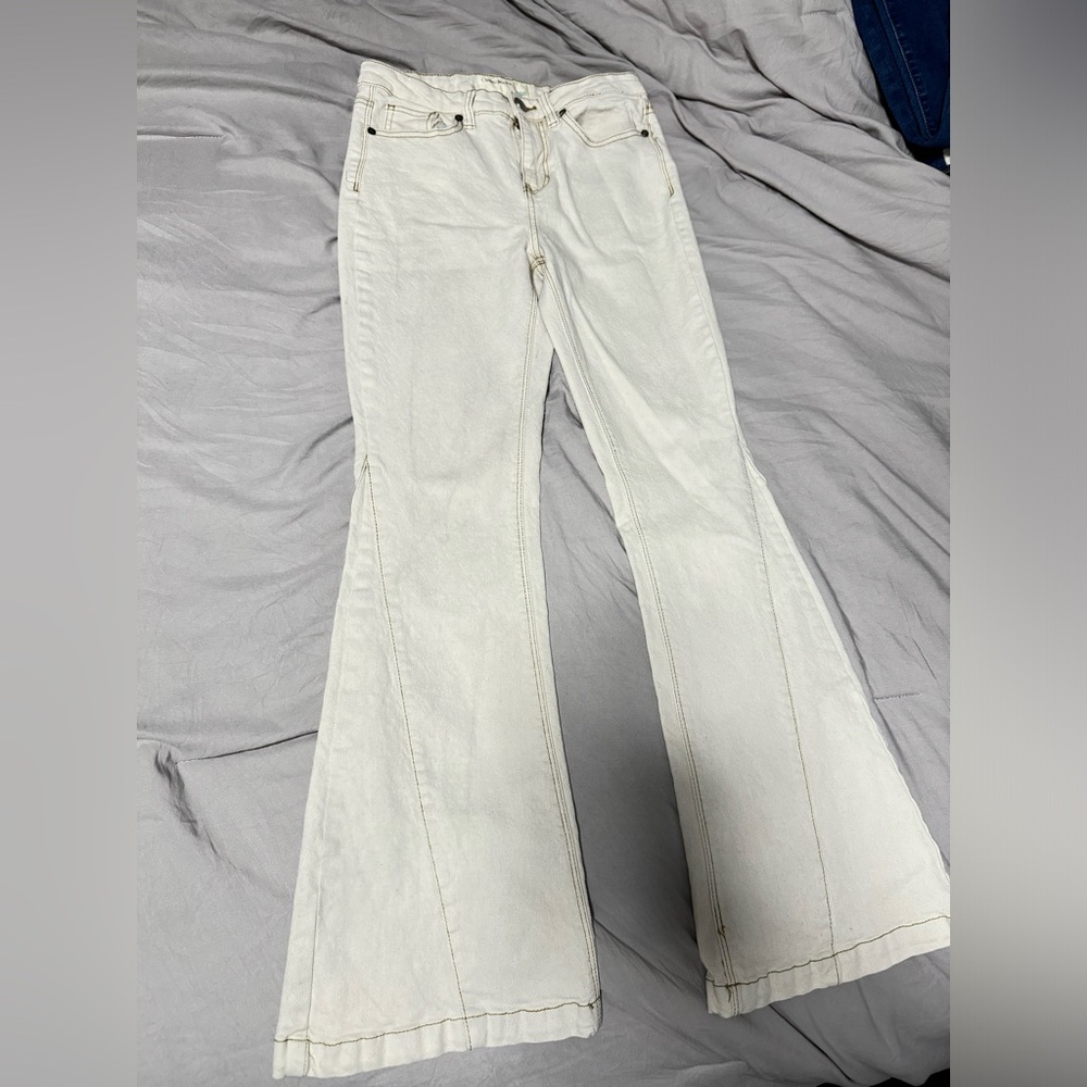 Banjara Cream Flare Pants Brown Stitching
